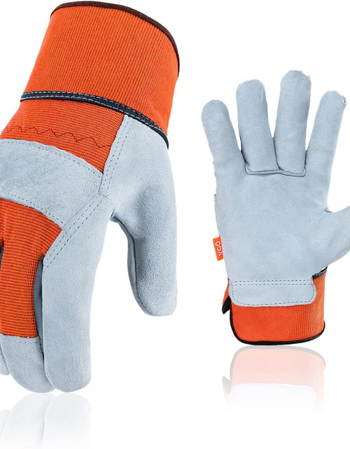 Load image into Gallery viewer, Vgo 1-Pair Safety Leather Work Gloves Men, Gardening Gloves, Rigger Gloves, Builder Gloves (Size L, Orange, CB3501)
