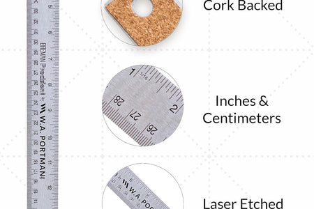 Metal Ruler 18 Inch - Stainless Steel Cork Back Metal Ruler - Premium Steel Straight Edge 18 Inch Metal Ruler - Flexible Stainless Steel Ruler - Imperial and Metric Ruler