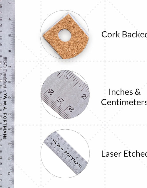Load image into Gallery viewer, Metal Ruler 18 Inch - Stainless Steel Cork Back Metal Ruler - Premium Steel Straight Edge 18 Inch Metal Ruler - Flexible Stainless Steel Ruler - Imperial and Metric Ruler
