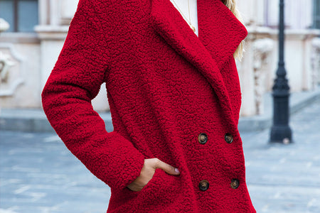 Loose Lapel Fluffy Coat Winter Button Jacket Cardigan Outwear for Women Clothing