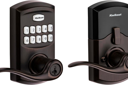 99170-002 Smartcode 917 Keypad Keyless Entry Traditional Residential Electronic Lever Deadbolt Alternative with Tustin Door Handle and Smartkey Security, Venetian Bronze