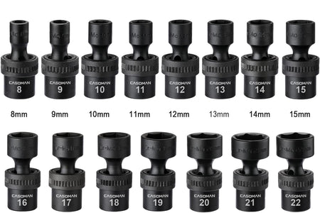 15 PCS 3/8" Drive Standard Universal Impact Socket Set, 6-Point, Metric, 8Mm - 22Mm