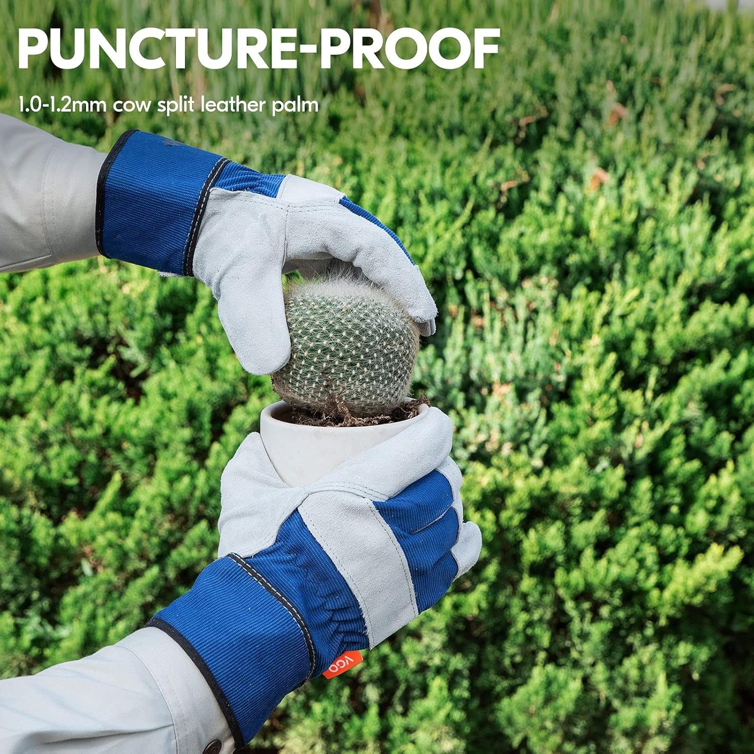 Vgo 1-Pair Safety Leather Work Gloves Men, Gardening Gloves, Rigger Gloves, Builder Gloves (Size L, Orange, CB3501)