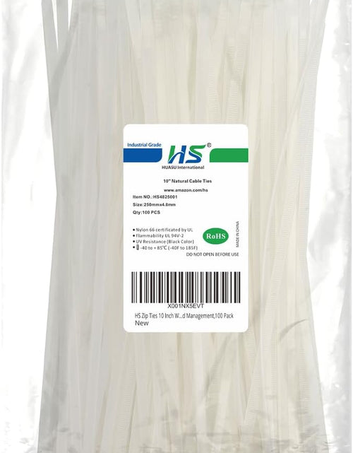 Load image into Gallery viewer, Zip Ties 10 Inch White 50 LBS Nylon Medium Clear Cable Ties Straps Strong for Bike/Car/Cord Management,100 Pack
