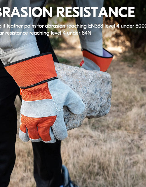 Load image into Gallery viewer, Vgo 1-Pair Safety Leather Work Gloves Men, Gardening Gloves, Rigger Gloves, Builder Gloves (Size L, Orange, CB3501)
