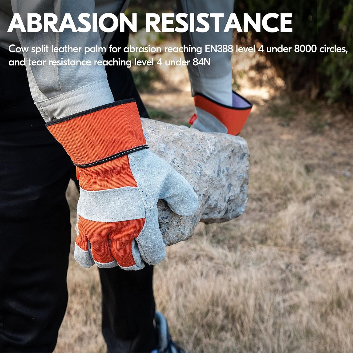 Vgo 1-Pair Safety Leather Work Gloves Men, Gardening Gloves, Rigger Gloves, Builder Gloves (Size L, Orange, CB3501)