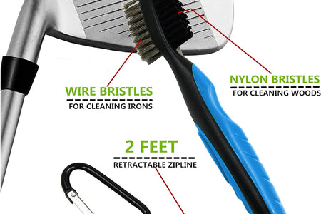 ® Golf Club Brush and Club Groove Cleaner 2 Ft Retractable Zip-Line Aluminum Carabiner, Lightweight and Stylish, Ergonomic Design, Easily Attaches to Golf Bag