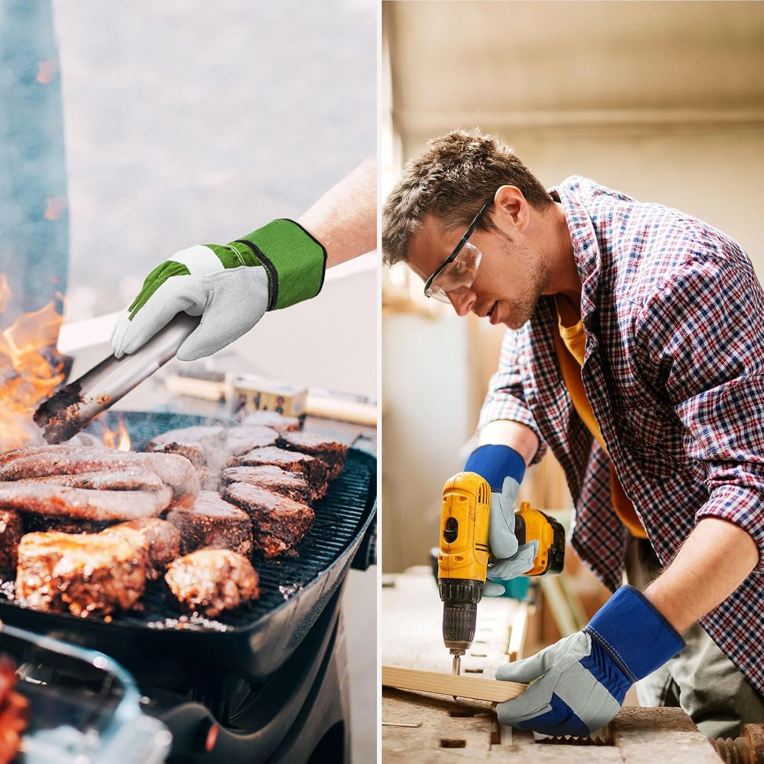 Vgo 1-Pair Safety Leather Work Gloves Men, Gardening Gloves, Rigger Gloves, Builder Gloves (Size L, Orange, CB3501)