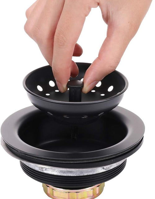 Load image into Gallery viewer, 3-1/2 Inch Kitchen Sink Stainless Steel Basket Strainer Water Stopper with Drain Assembly, Black Finish Rustproof and Durable
