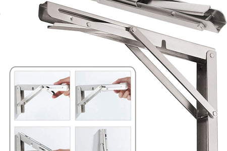 CUZURLUV 14'' Folding Shelf Brackets Max. Load 440 Lb, Heavy Duty Stainless Steel DIY Wall Mounted Shelf Bracket Space Saving for Table Work Bench, Pack of 2