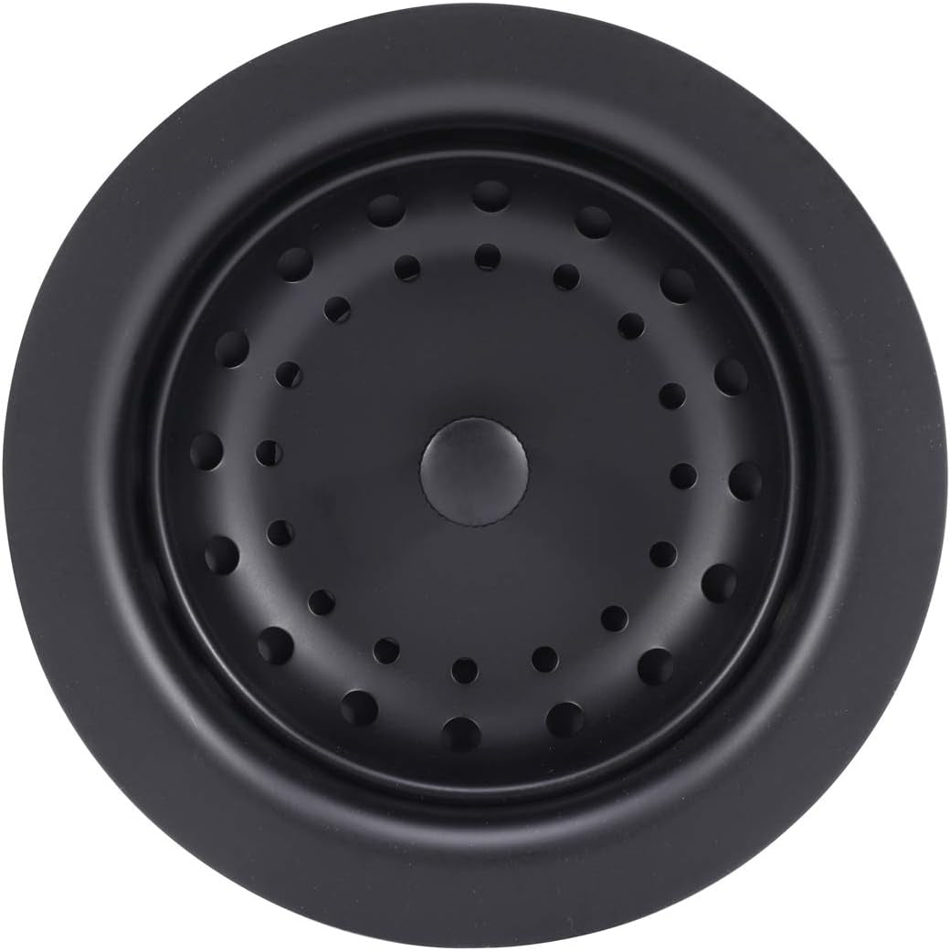 3-1/2 Inch Kitchen Sink Stainless Steel Basket Strainer Water Stopper with Drain Assembly, Black Finish Rustproof and Durable